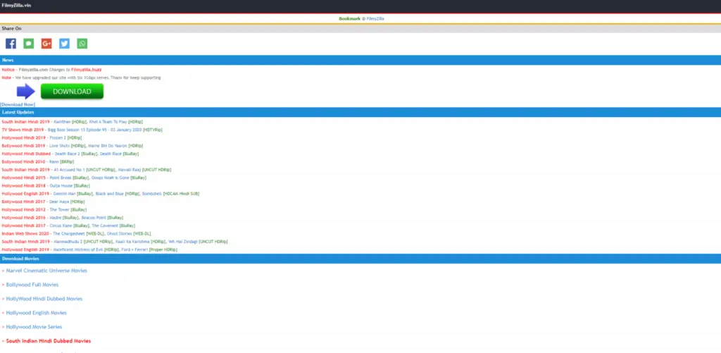 Filmyzilla homepage